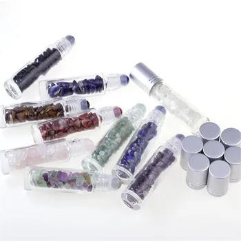 10pcs Naravnih Poldragi Kamni Eterično Olje Gemstone Roller Ball Steklenice Transparentno Steklo 10 ml Zdravljenje Kristalno Žetonov Znotraj