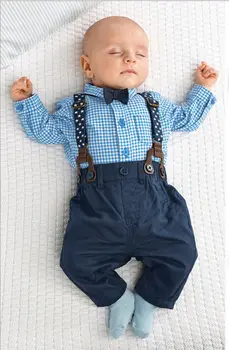 Rojstni dan dojenček fant obleke malčka newborn baby oblačila, gospod baby boy blue kariran majica + kombinezon modna oblačila baby boy 135290