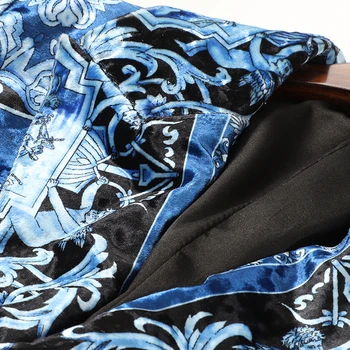 SEQINYY Žametni Suknjič 2020 Jeseni, Pozimi Ženske, Modno Oblikovanje Long Sleeve Vintage Natisnjena Kratka Blazer Blue
