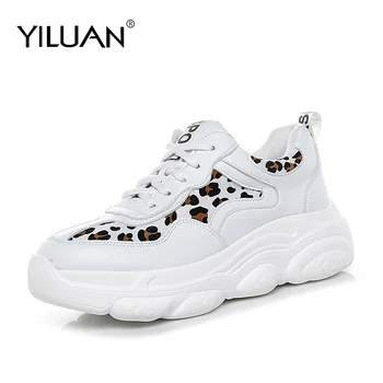 Usnjene Superge Platforma čevlji Dihanje Leopard ženske čevlje osnovne 2020 Jeseni Bela Športna Obutev ženska majhne velikosti 32 33 34