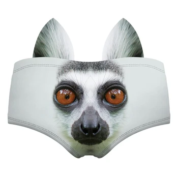 Siva Lemur 3D Srčkan Print Ušesa Ženske spodnje Perilo Zanimivo Hlačke Za Lady Vroče Seksi Žensko spodnje Perilo, Jermenov, spodnjice brez Hlačnic