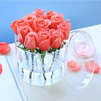 Krog/Heart-shaped Akril Rose Cvet Zaslon Škatla za Shranjevanje Ličila Organizator Kozmetični Imetnik Cvet Gift Box Ohišje S pokrovom