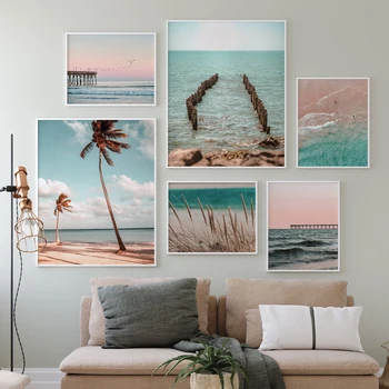 Sodobna Ocean Tiskanja Obalnih Wall Art Plaža Dekor Pastelnih Platno Slikarstvo Sunset Spalnica Dekor Velikih Plakatov in Fotografij Dnevna Soba 140899