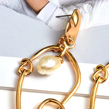 Nov dizajn preprosta, zlato kovinsko Nezakonitih Uhani kakovostno Biser Visijo Spusti Uhan Modni Nakit, Pribor za ženske 141021