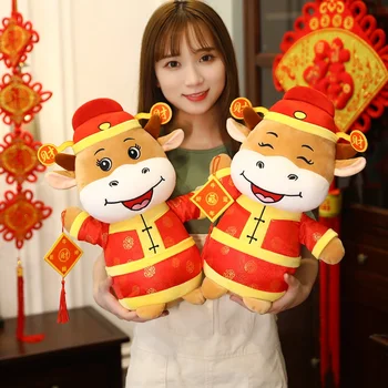 Plišastih igrač polnjene lutka 2021 Nebesno Kitajsko novo leto rdeči tradicionalna oblačila fortune goveda bog prinašajo srečo in denar 1pc 14277