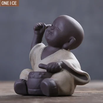 Vijolična pesek keramični čaj pet Zen menih dom dekoracija dodatna oprema kreativna darila vesel smeh kip Bude okraski