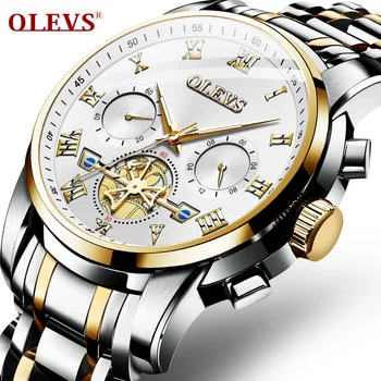 Tourbillon Quartz moška Watch nepremočljiva Večfunkcijsko big izbiranje iz nerjavečega jekla Poslovne moške ure Svetlobna ura OLEVS2859