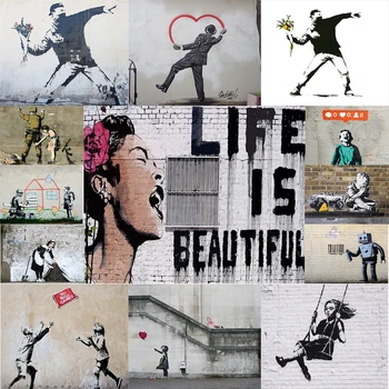 Klasična Grafiti, ki Jih Banksy Umetnosti in Kaligrafijo Nordijska Moda Platno Slikarstvo Plakatov in Fotografij Stenskih slikah, za Dom Dekor