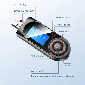 3.5 AUX Bluetooth 5.0 Brezžični USB Adapter Bluetooth Sprejemnik Glasbe, Audio Oddajnik za PC TV Avto AUX Adaptador LCD-Zaslon