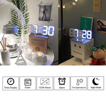 3D LED Stenska Ura Sodobno Oblikovanje Digitalnih Tabela Budilka Night Light Saat reloj de pared Pazi Za Dom Dnevna Soba Dekoracijo 153192