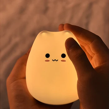 LED Noč Lahkega Silikona Touch Senzor 7 Barv Mačka Nočna Lučka za Otroke, Otroška Spalnica Namizni Dekor Okraski Baterija/USB Polnjenje lučka