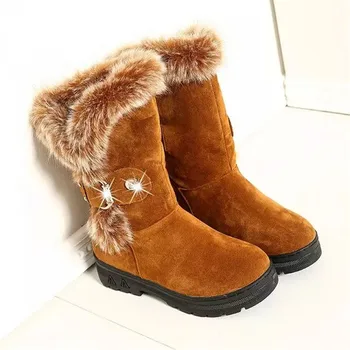 Nove Zimske Ženske Škornji Priložnostne Toplo Krzno, Sredi Tele Škornji, čevlji za Ženske Slip-On Krog Toe stanovanj Sneg Škornji, čevlji Muje Plus velikost 35-41