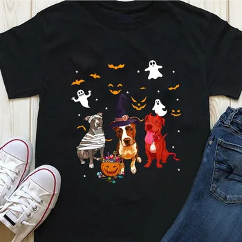 Smešno Tri Pitbulls Halloween Darilo Vrhovi Tee T Majica T-Shirt Popolno-mislil 15657