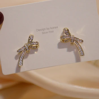 Japonski&Koreja Občutljivo Nakit 14K Resnično Zlata AAA Cirkon Vozel Stud Uhani za Ženske Luksuzni Diamant Uhani 161495