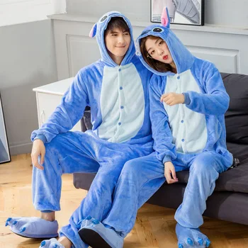 Stitch Pižamo Flanela Za Odrasle Risani Anime Kigurumi Jumpsuits Cosplay Ljubitelje Kostum Doma Sleepwear