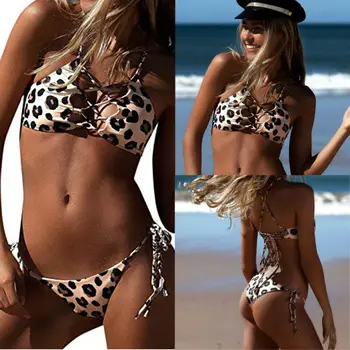 Seksi Žensk Push Up Bikini Komplet Leopard Modrc Oblazinjeni Kopalke Ženske Povoj Kopalke Lady Kopalne Obleke 2019 164124