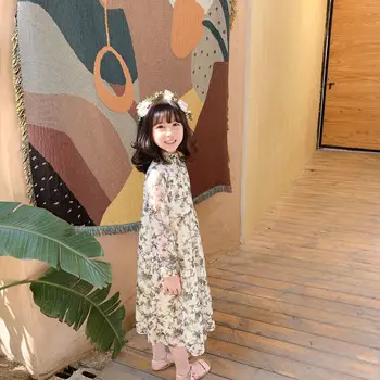 Dekleta obleko z dolgimi rokavi cvetlični vzorec sladko otroci obleke