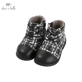 DB14771 Dave Bella zima dekle moda kariran mozaik otroci škornji usnjeni čevlji dekle visoke kakovosti čevlji usnjeni lok čevlji 16661