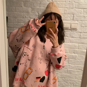 Korejska različica nove modne srčkan vzorec Harajuku pulover ulične velikost punk oblačila skakalec vrh za trenirko ins