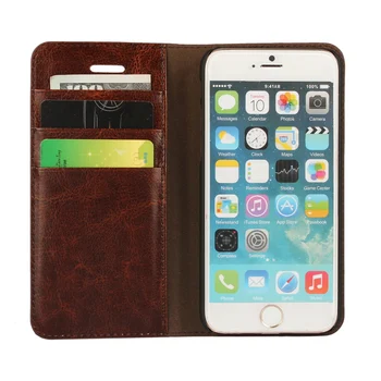 Luxury Real pristen cowhide usnje Telefon kritje denarnice vrečko režo za kartice flip case za iPhone SE 5S 5 6 6S Plus 7 7 Plus