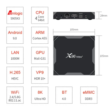 X96max Plus Android 9.0 TV Box Amlogic S905x3 8K Smart Media Player Youtube Wifi 2.4/5 G Android smart tv box PK X96 max