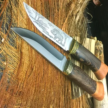 Modna črna prašičev vzorec naravnost nož črni leseni ročaj 58HRC visoko trdoto prostem življenj, potapljaški nož