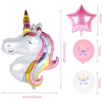 Staraise 7pcs Rainbow Unicorn Baloni 1. Rojstni 2 3 4 5 let staro Dekle Samorog Rojstni dan Dobave iz Lateksa Število