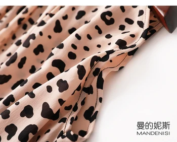 Ženske Pure 16 mm Svilena krog vratu rokav Dolgo Midi Obleko roza leopards obavijen nazaj z žepi MM007