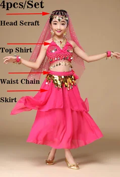 4PCS/Set Dekleta Indijski Ples Trebuh Kostume Otrok Halloween Kostum Otroci Gypsy Egiptovski Uspešnosti Kažejo Stranka Šifon Obleke