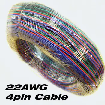 Najboljša cena 100 metrov 4pin Posodah baker 22AWG izolacijo PVC žično žice, Električni kabel LED RGB trak podaljša žice Brezplačna Dostava