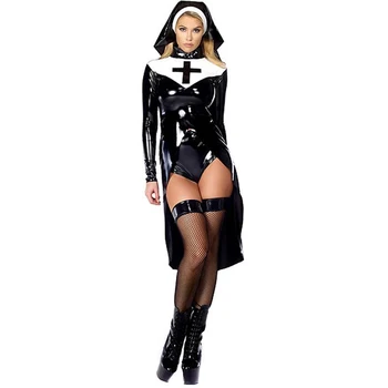 Halloween cosplay M, L, XL Modni Črno Ženske seksi nune kostum Vinil Usnje Cosplay Halloween Kostum W850640 17818