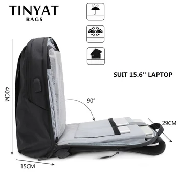TINYAT Mens laptop nahrbtnik USB za 15.6 inch Človek nahrbtnik Torba 90c odprta Podjetja Ramenski nahrbtnik Moški BagPack Potovanja Mochila 17820