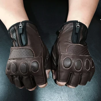 SFK Vroče prodaje biker usnjene rokavice za moške usnjene rokavice motornih koles pol prst rokavice za Retro brown črno barvo M L XL XXL