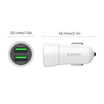 ORICO ABS Dvojno USB Avto Polnilec Mini Prenosni USB Potovalni Polnilnik Uporabljajo Kot Varnostni Pametno Polnjenje Za iPhone, LG, Samsung Xiaomi 184064