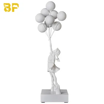 Razkošno, ki Plujejo pod Balone Dekle Banksy Balon Dekle Kipi Umetnosti Kiparstvo Smolo Obrti Doma Dekoracijo Beli Balon 56 cm