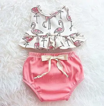 Citgeett poletje 2Pcs Nastavite Newborn Baby Dekleta Obleke Bombaž brez Rokavov Flamingo Telovnik Vrhovi Hlačnic Dnu Obleke 0-18 M