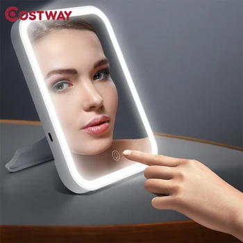 COSTWAY 3Gears Svetilnost Ličila Ogledalo LED Kozmetično Ogledalo Dotik stikala Stikalo za Polnjenje prek kabla USB Za Namizni Kopalnica Spalnica Potovanja