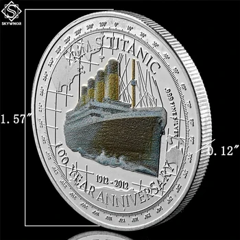 1912 RMS Titanic Veliko Ladjo Rose Srce Oceana Srebrni kovanci Emajl Medaljo srebrnik W/ Akril Kapsula Zaslon