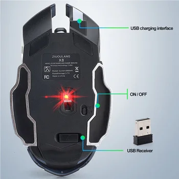 USB Wireless Mouse Ergonomska Polnilna utripajoča Lučka Izključi mikrofon Wireless Gaming Mehanskih Za Laptop PC Zvočni Tiho Miško