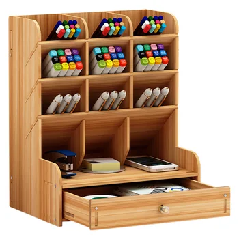 Lesene Svinčnik Imetnik Desk Multi-Razdeljen v Mirovanju Organizator Škatla za Shranjevanje Svinčnik Polica za Mizo Pisarna Šola Shranjevanje Primera