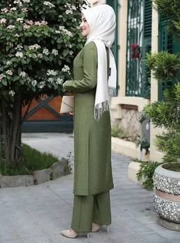 Muslimanske Ženske Dolgo Vrhovi Islamske Določa Muslimanskih Žensk Hlače Abaya Dubaj 2020 Ramadana Molitev Oblačila Sklop 3 Kos 193504