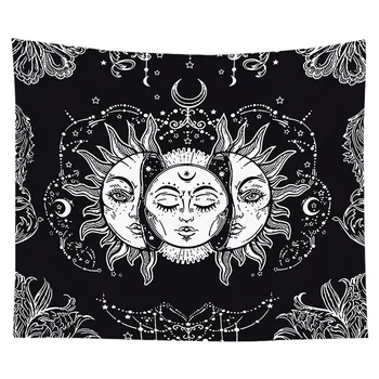 Bela Black Sun Moon Mandala Tapiserija Steni Visi Nebesnih Tapiserije Hipi Stenske Preproge, Študentski Dekor Psihedelični Tapiserija