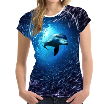 FORUDESIGNS 3D Dolphin Natisnjeni Ženske Majica Fashion Bodybuilding Tee Majice blagovne Znamke Oblikovalec Ženski Kratek Rokav Vrhovi Oblačila