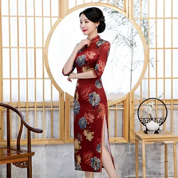 Vintage Črne Elegantne Ženske Qipao Kitajske Tradicionalne Mandarin Ovratnik Klasičnih Cheongdsam Seksi Slim Vestidos Plus Velikost Obleko 5XL 19726