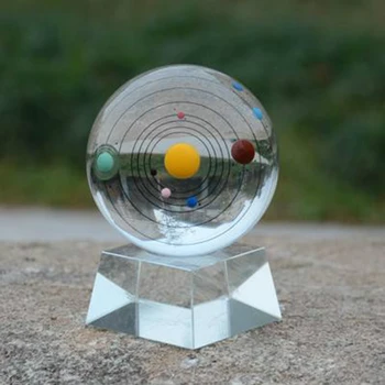 80 mm 3D Kristalno Kroglo z Solarni Sistem z Razsvetljavo LED-Base Malih Planetov Model Stekla Svetu Kroglice Okras Doma Dekor NOVA