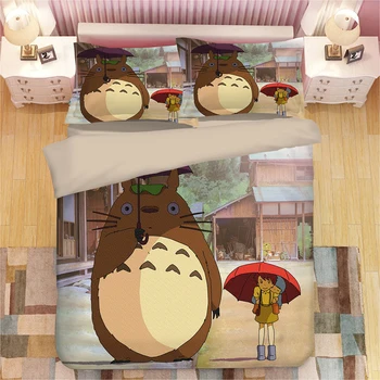 Doma Tekstilne Risank Anime Totoro eno dvojno kraljica, Kralj, Posteljnina Nabor 3pcs Tolažnik kritje bedclothes Rjuhe Kritje Prevleke 20401