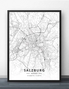 Gradec, Innsbruck Celovcu Linz In Salzburg Dunaj Avstrija Zemljevid Plakat