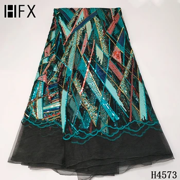 HFX Afriške Zaporedje čipke tkanine 2021 Visoke Kakovosti Bleščice Sequins čipke tkanine francoski Til tkanine, čipke za Večer Stranka Obleko
