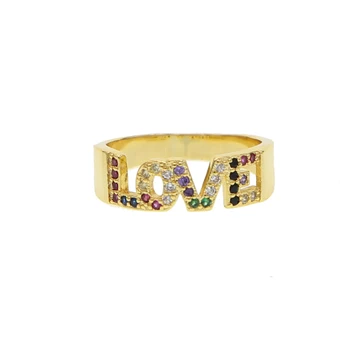 Romantični Valentines darilo, nakita, Zlata barva najnovejše nov modni ljubezen obroč z mavrica cz prst nakit 20709