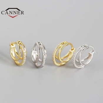 CANNER Geometrijske Tri-prstan diamant Uho Sponke 925 Sterling Srebro Hoop Uhani Za Ženske Piercing Earings Nakit Pendientes 2149